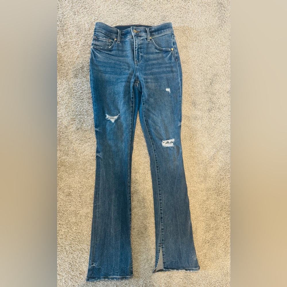 Express Distressed Mid-Rise Skyscraper Jeans in Blue